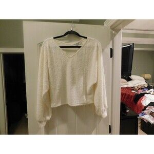 NEW Sadie & Sage Furry Ivory V-Neck Sweater- S